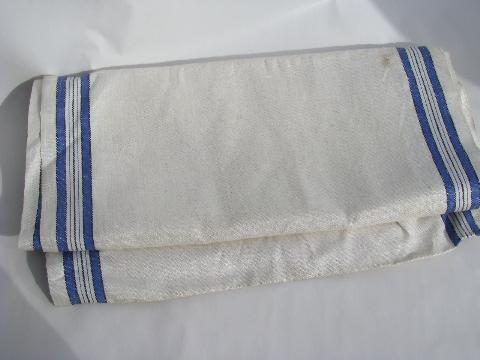 photo of vintage unused blue stripe pure linen kitchen towel fabric, for dish/tea towels #1