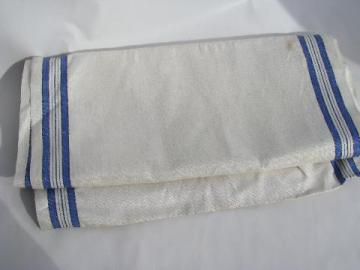 catalog photo of vintage unused blue stripe pure linen kitchen towel fabric, for dish/tea towels