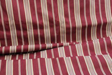 catalog photo of vintage upholstery fabric remnant, woven stripe heavy cotton french mattress ticking