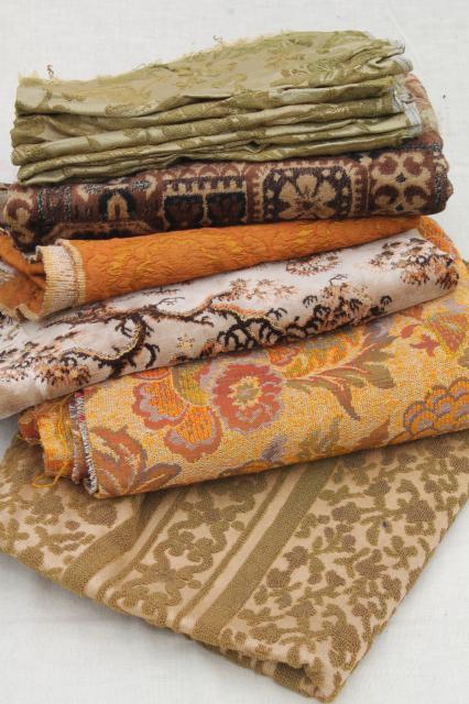 photo of vintage upholstery fabric remnants lot, decorator sewing fabrics lot for cushions etc. #1
