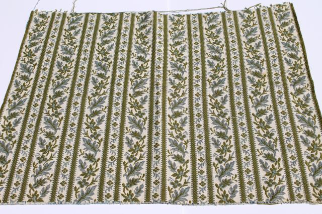 photo of vintage upholstery fabric, shades of blue brocade & cotton barkcloth sample remnant lot #2