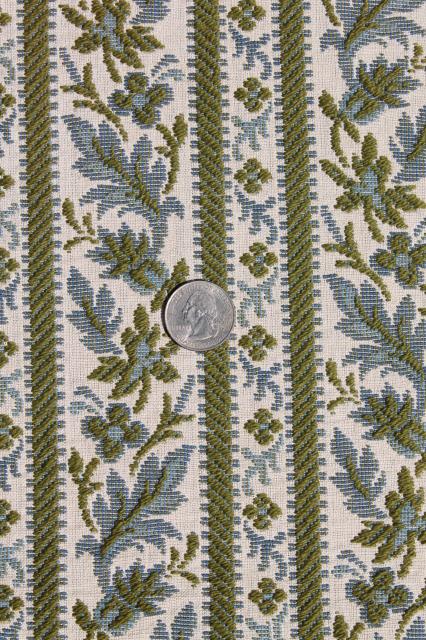 photo of vintage upholstery fabric, shades of blue brocade & cotton barkcloth sample remnant lot #3