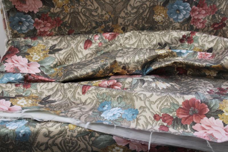 photo of vintage upholstery fabric, very heavy satin finish art nouveau style floral print #1