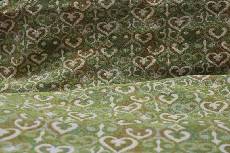 photo of vintage upholstery fabric, wool blend tapestry w/ celtic style hearts #1