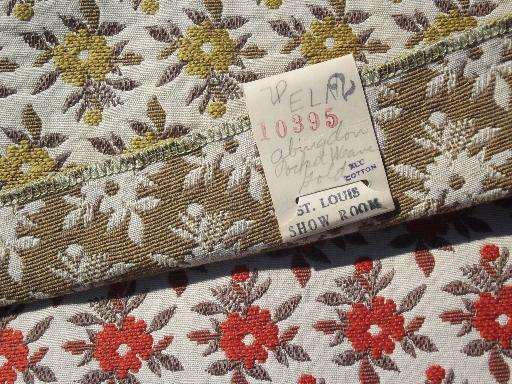 photo of vintage upholstery samples lot, florals acorns jacquard tapestry fabric #2