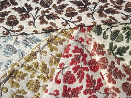 photo of vintage upholstery samples lot, florals acorns jacquard tapestry fabric #4