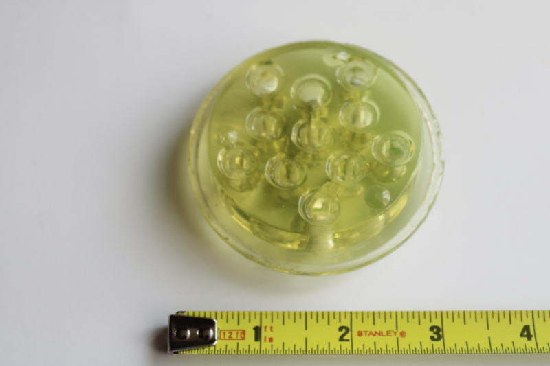 photo of vintage uranium glass flower frog, vaseline yellow depression glass  #2