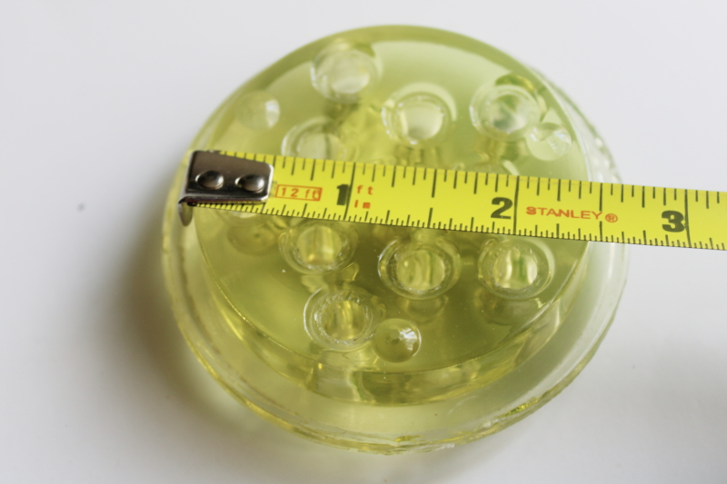 photo of vintage uranium glass flower frog, vaseline yellow depression glass  #5