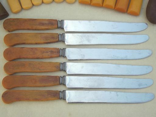 photo of vintage utensils lot, table knives w/ bakelite & french ivory celluloid handles #3