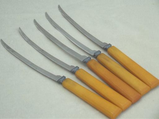 photo of vintage utensils lot, table knives w/ bakelite & french ivory celluloid handles #5