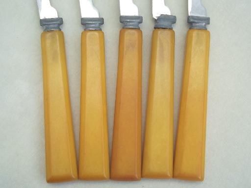 photo of vintage utensils lot, table knives w/ bakelite & french ivory celluloid handles #6