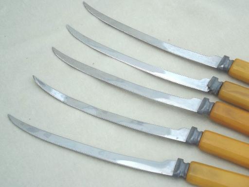 photo of vintage utensils lot, table knives w/ bakelite & french ivory celluloid handles #7