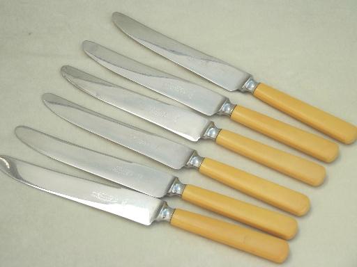 photo of vintage utensils lot, table knives w/ bakelite & french ivory celluloid handles #8