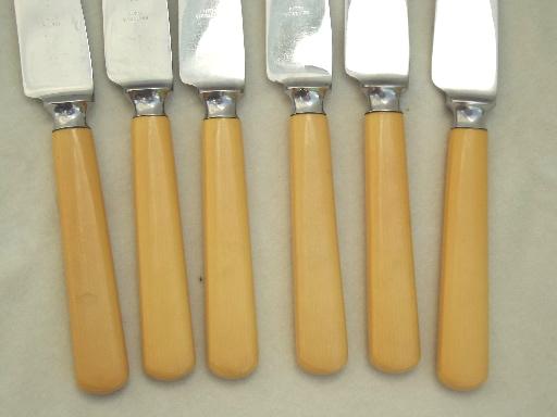 photo of vintage utensils lot, table knives w/ bakelite & french ivory celluloid handles #9