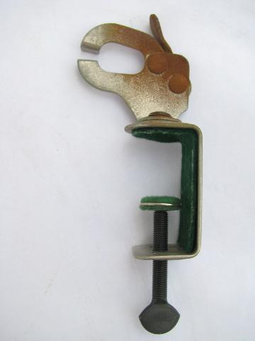 photo of vintage utilitarian steel sewing bird, patented needlework clamp for table #2