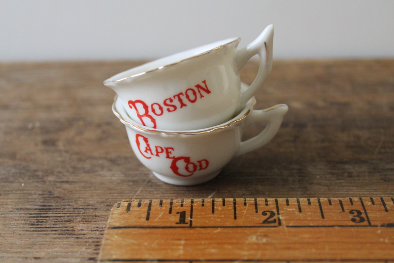 photo of vintage vacation travel souvenirs of Boston and Cape Cod, miniature china tea cups #1