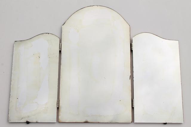 photo of vintage vanity dressing table mirror, standing triptych three way surround folding mirror on board #1