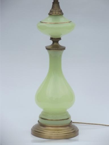 photo of vintage vaseline custard glass lamp, tall Stiffel brass / art glass lamp #2