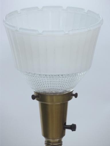 photo of vintage vaseline custard glass lamp, tall Stiffel brass / art glass lamp #4