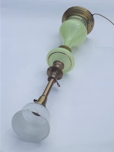 photo of vintage vaseline custard glass lamp, tall Stiffel brass / art glass lamp #8