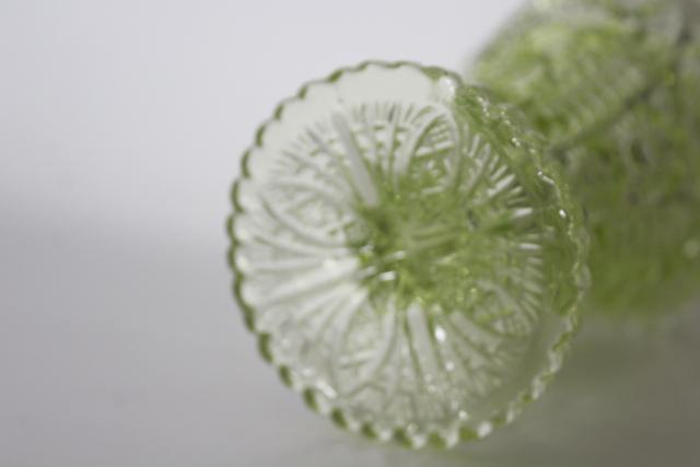 photo of vintage vaseline glass vase, sunburst pattern pressed glass canary yellow green #5