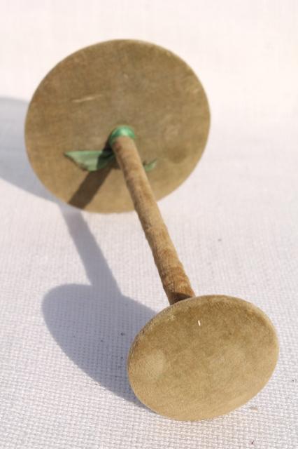 photo of vintage velvet covered hat stand display rack in lovely faded shabby moss green #2