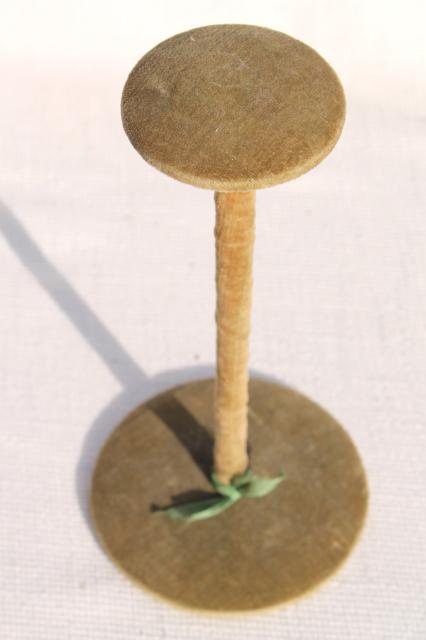 photo of vintage velvet covered hat stand display rack in lovely faded shabby moss green #3