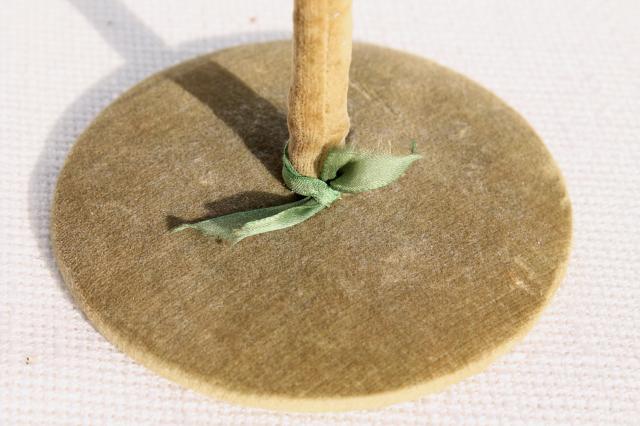 photo of vintage velvet covered hat stand display rack in lovely faded shabby moss green #4