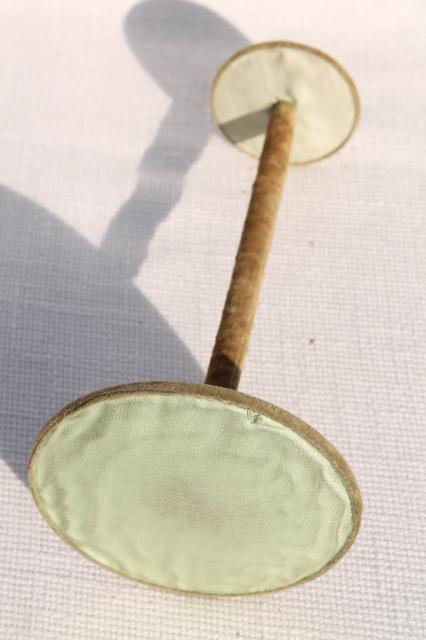 photo of vintage velvet covered hat stand display rack in lovely faded shabby moss green #5