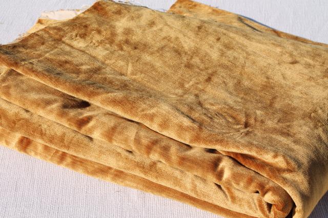 photo of vintage velvet fabric, 60s 70s mustard gold cotton rayon velveteen upholstery / drapery material #1