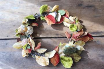 catalog photo of vintage velvet leaves in autumn colors, for corsage, hat trims, wreaths, decor crafts