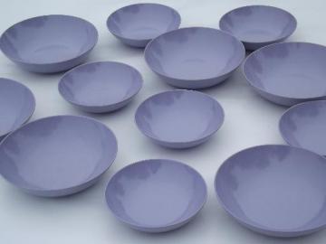 catalog photo of vintage violet purple melmac, retro Royalon bowls, soup and small bowl set