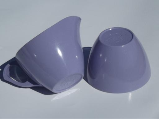 photo of vintage violet purple melmac, retro Royalon melamine cream and sugar set #2