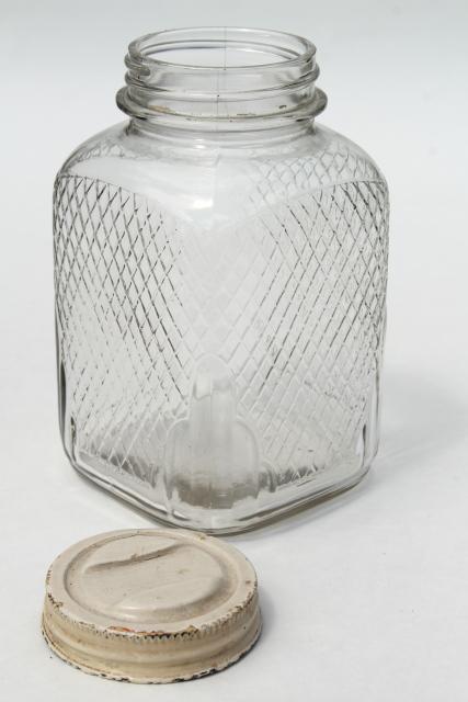 photo of vintage waffle glass hoosier jars, old square glass canisters, antique coffee / tea jars #8