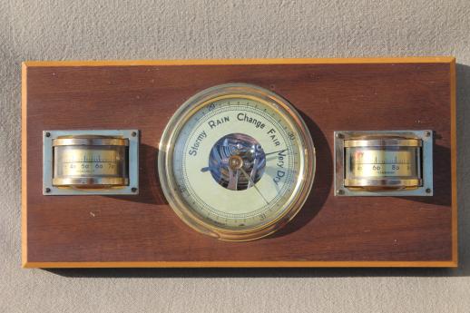 photo of vintage wall barometer weather station w/ brass instruments, West Germany  #1