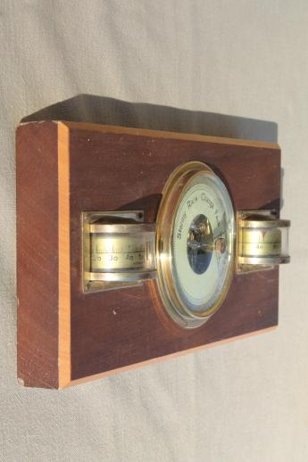 photo of vintage wall barometer weather station w/ brass instruments, West Germany  #2