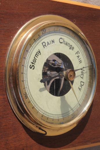 photo of vintage wall barometer weather station w/ brass instruments, West Germany  #4