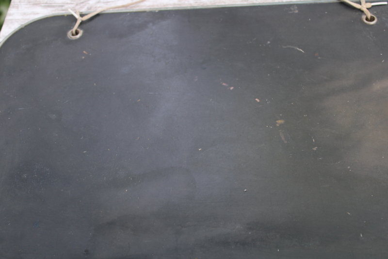 photo of vintage wall hanging blackboard chalkboard w/ green painted wood rail, rustic sign or message center  #3