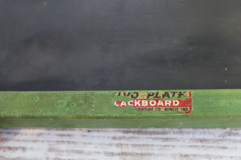 photo of vintage wall hanging blackboard chalkboard w/ green painted wood rail, rustic sign or message center  #4