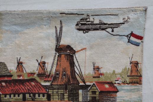 photo of vintage wall hanging tapestry, tulip fields of Holland with Dutch windmills #3