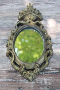 catalog photo of vintage wall mirror, petite antiqued gold frame florentine style, old world French Swedish country