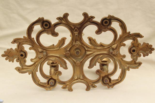 photo of vintage wall mount candle holder, gold rococo plastic ornate sconce three light #2