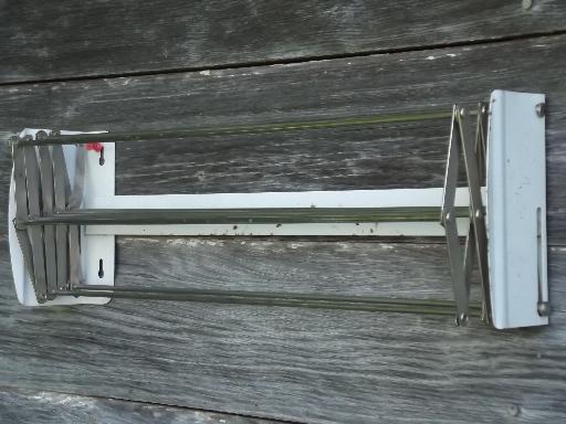 photo of vintage wall mount folding laundry rack clothes dryer, metal towel bars #2