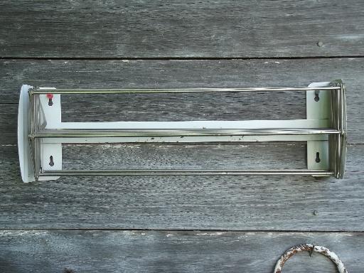 photo of vintage wall mount folding laundry rack clothes dryer, metal towel bars #3