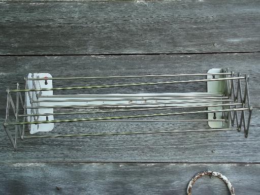 photo of vintage wall mount folding laundry rack clothes dryer, metal towel bars #4