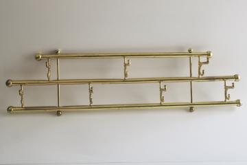 vintage wall mount rack w/ brass hooks for kitchen storage or entryway coat hanger 