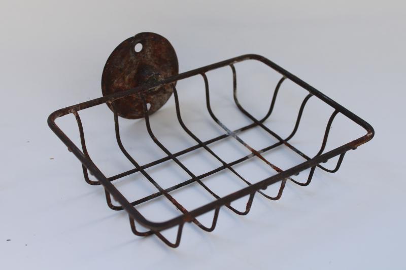 photo of vintage wall mount soap dish, old wire rack for big bar of laundry soap, farmhouse kitchen #1