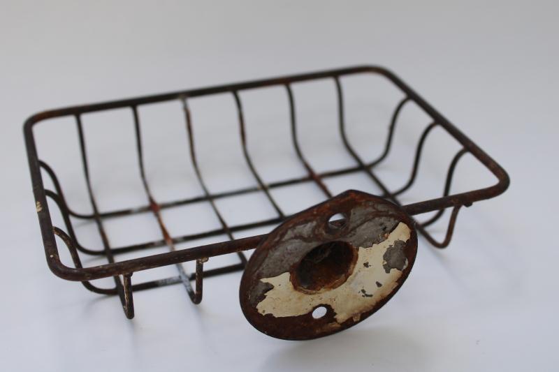 photo of vintage wall mount soap dish, old wire rack for big bar of laundry soap, farmhouse kitchen #3