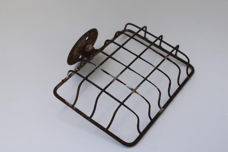 photo of vintage wall mount soap dish, old wire rack for big bar of laundry soap, farmhouse kitchen #4