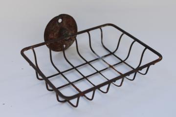 catalog photo of vintage wall mount soap dish, old wire rack for big bar of laundry soap, farmhouse kitchen